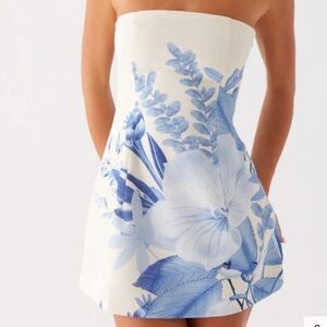 Denby Strapless Mini Dress - Blue Floral Print